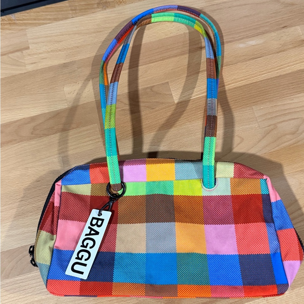 Baggu madras patterned bowler bag NWT